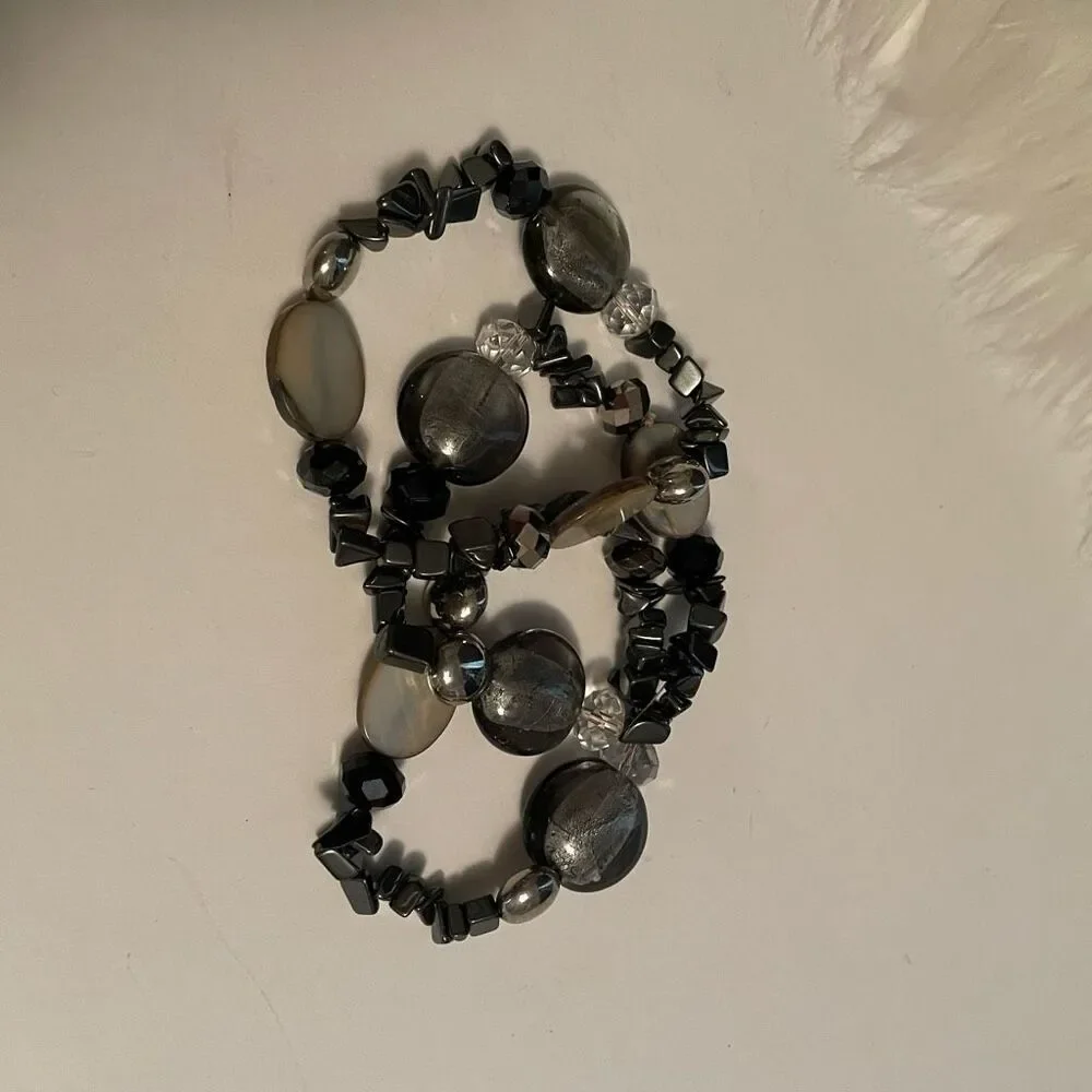 Beaded stretchy bracelets set of 3 fashion jewelry